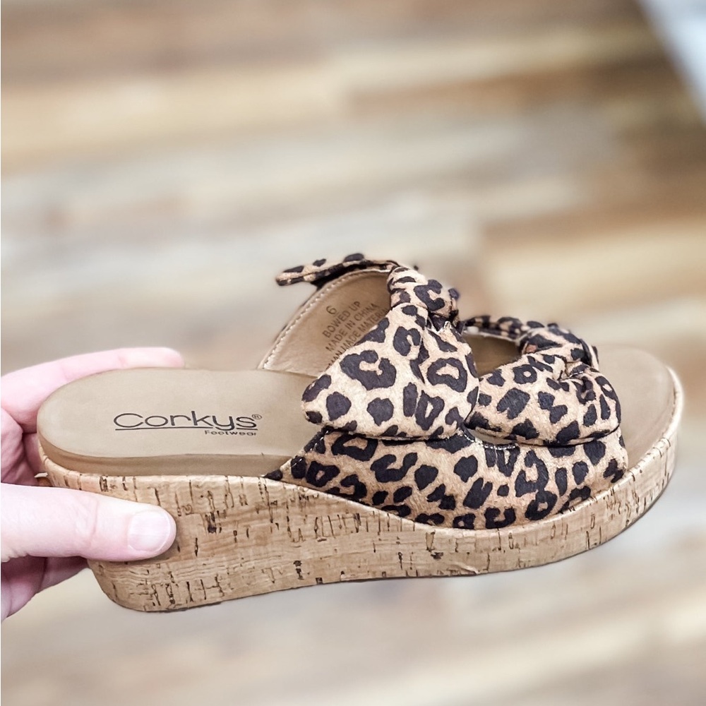 Corkys Footwear Bowed Up Wedge Sandal Leopard